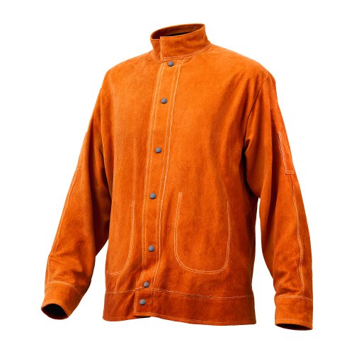 VEVOR Flame-Resistant Welding Jacket - L Size, Heavy Duty Cowhide Leather Welding Jacket, Waterproof Heat-Resistant Safety Jacket with Snap Buttons, 4 Pockets & Adjustable Cuffs for Welders Steelworks