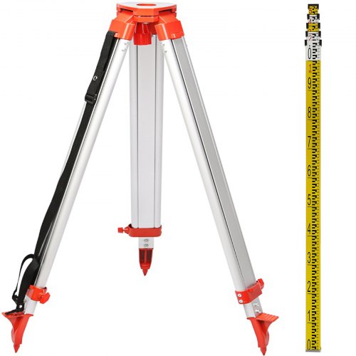 VEVOR 1.65M Aluminum Tripod + 5M 5 Section Dumpy Laser Level Staff for Rotary Laser Level