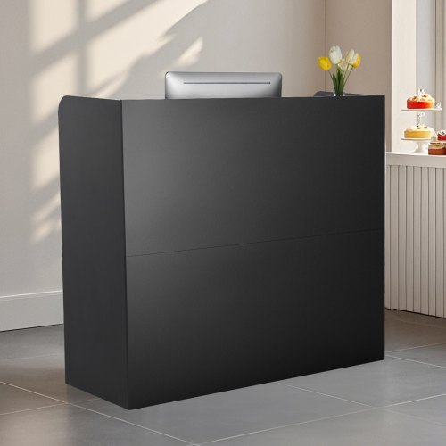 VEVOR Reception Desk, 47.24 x 18.9 x 39.37 in  Rectangular Front Counter Table, Office Reception Counter with Lockable Drawer and Storage Cabinet, for Checkout, Lobby, Beauty Salon and Office, Black