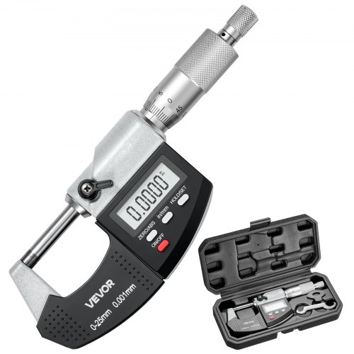 VEVOR Micrometer Set, Digital Outside Micrometer 0-25.4 mm Measuring Range, 0.001 mm Resolution, Ultra-Precision Accuracy, LCD Screen, in/mm Switch, Carbide Tip, with Protective Case