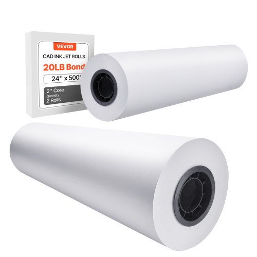 VEVOR Wide Format Paper, 61 cm x 152.4 m Plotter Paper, 2 Rolls CAD Bond Rolls with 7.62 cm Core, 75 g/m² Bond Paper Rolls, Idea for CAD Drawings, Engineering Plans, GIS Maps & Architectural Designs