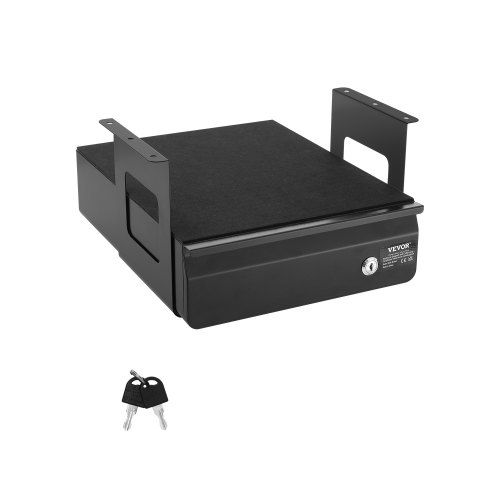 VEVOR 13" Wide Under Desk Drawer Slide Out, Under Desk Mounted Pull-out Drawer Attachment, Hidden Desktop Storage Organizer, Lockable Under Table Pencil Drawer for Sit Stand Workstation, 14x13x7 in