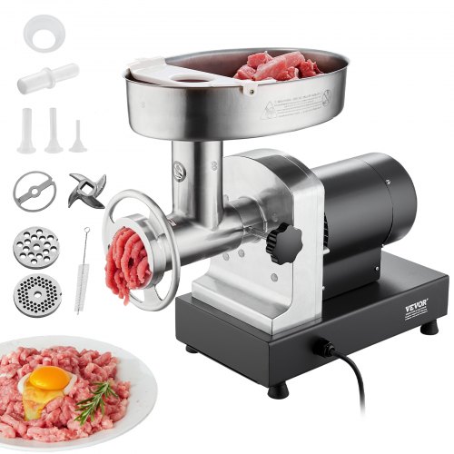VEVOR Meat Grinder, 6 Lbs/Min Capacity Electric Meat Grinders with Blade, Grinding Plate, Sausage Maker, Stainless Steel Commercial Meat Mincer for Kitchen Restaurant Butcher Store