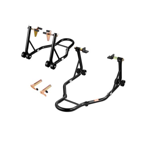 VEVOR Motorcycle Stand Lift, 1100lbs Capacity Front Rear Combo Stand Lift, Front Wheel Dual-Fork Stand, Rear U+L Fork Swingarm Spool Stand, for Most Yamaha Honda Kawasaki Suzuki Motorcycles, Black