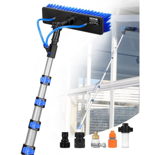 VEVOR Water Fed Pole Kit, 7.3m Solar Panel Cleaning Pole with Extendable Handle, 180° Rotatable Brush Head & 20m Hose, Household & Outdoor Window Cleaner Tool for Caravan Solar Panel Deck