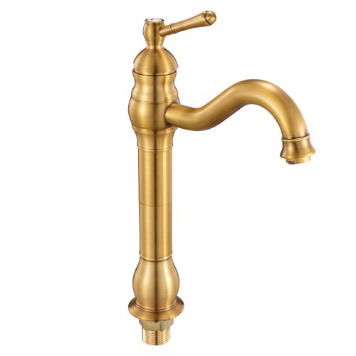 VEVOR Single Handle Sink Faucet, Solid Brass Single Handle Kitchen Faucet, 1 or 3 Hole Kitchen Faucets with Push-Button Drain, Suitable for Bathroom, RV, Bar, Public Restroom, Anti-Backflow Design