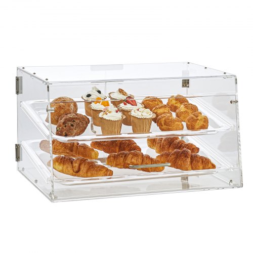 VEVOR Pastry Display Case, 2-Tier Commercial Countertop Bakery Display Case, Acrylic Display Box with Rear Door Access & Removable Shelves, Keep Fresh for Donut Bagels Cake Cookie, 52.6 x 33.5 x 30.2 cm