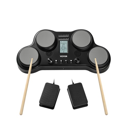 VEVOR Electric Drum Set, 163 Sounds, Tabletop Electronic Drumset with 4 Velocity Sensitive Pads, Headphone Jack, Built-in Stereo Speakers, 5A Drum Sticks, Pedals, MIDI, Instrument for Beginners & Pro