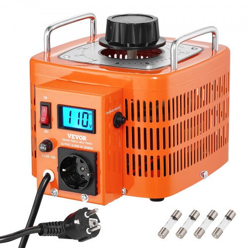 VEVOR 3000VA Auto Variable Voltage Transformer, 10 Amp, 230V Input 0-300V Output AC Voltage Regulator, with LCD Display 4 Extra Fuses Thermal Control Switch for Home Industrial Office, CE-Certified