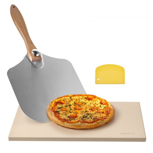 VEVOR Pizza Stone, 508 x 355 mm Rectangular Cordierite Pizza Stone, Extra Large Baking-Stone with Aluminum Peel, 15 mm Thick Heat-Resistant Cordierite, for Oven, Baking Bread & Pizzas, BBQ Grilling