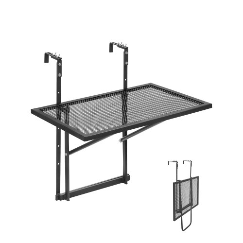 VEVOR Balcony Hanging Table, 19 x 24 in Metal Folding Balcony Railing Table, Outdoor Balcony Bar Table for Railings, 5-Level Adjustable, Fit Railing from 1" to 4.7", Serving Table for Patio & Deck