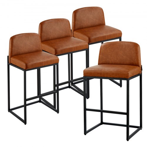 VEVOR Bar Stool Set of 4, 68cm Counter Height Stools, Modern PU Leather Counter Barstool with Backrest, Metal Legs, Easy Assembly Armless Bar Chair, Island Barstool for Kitchen, Dining Room, Brown