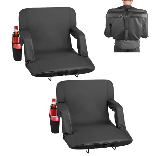 VEVOR Stadium Seat, 6 Adjustable Angle Bleacher Chair, 69.85mm Cushion Stadium Seat with Back Support and Armrest, Wide Bleacher Chair with Hook Pocket Cupholder for Picnics, Beach Sports, and Gaming