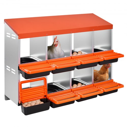 VEVOR 2 Tiers Chicken Nesting Boxes, 8 Compartments, Metal Egg Laying Boxes with Protective Collection Lids, Roll Out Nesting Box, Easy to Assemble, Ideal for Hens, Ducks, Chickens, and Other Poultry