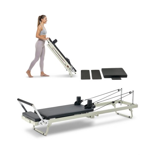 VEVOR Foldable Pilates Reformer, Pilates Workout Machine for Home Gym Studio Use, Pilates Bed with Dual Resistance- Spring & Cord, Reformer Set for Advanced Users and Beginners, Up to 400 LBS