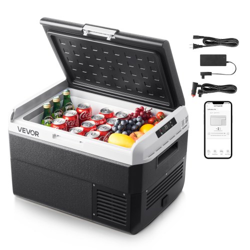 VEVOR 12 Volt Car Refrigerator, 40L Car Fridge, Portable Electric Cooler with -20℃ to 20℃ Adjustable Temperature, 12/24V DC and 100- 240V AC Compressor Freezer for Outdoor, Camping, Travel, RV