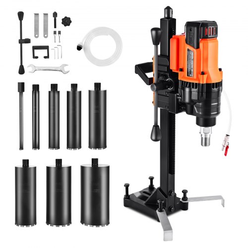 VEVOR Diamond Core Drilling Machine, 20-200 mm Drilling Diameter, Stand-Mount Dry and Wet Concrete Core Drill Rig with 8 Drill Bits, 850 RPM Speed, UNC1 1/4-7 Thread, for Concrete Brick Stone, 3000W