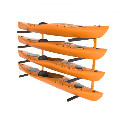 VEVOR Wall Kayak Storage Rack, 4-Capacity Wall Mounted Kayak Holders for Kayak Canoe Paddle Board, Kayak Storage Hooks with Adjustable Padded Arms, 181.4 kg Load Kayak Hanger for Indoor Outdoor Garage