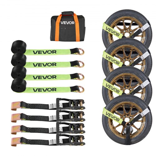 VEVOR Wheel Chock Tie-Down Kit, Tire-Style Trailer Tie Down Strap, Car Tie Down Kit with Flat Hook, Break Strength 4540 kg & Working Load 1512 kg Motorcycle Tie-Down System for ATVs, SUVs, Trailers