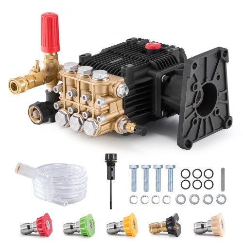 VEVOR Pressure Washer Pump, 25.4 mm(1") Shaft Horizontal Triplex Plunger, 296 bar(4300 PSI), 16.6 L/min(4.4GPM), Replacement Power Washer Pumps Kit with 5 Nozzles, Compatible with Simpson MorFlex 40224, 40225, 40226, Santoprene