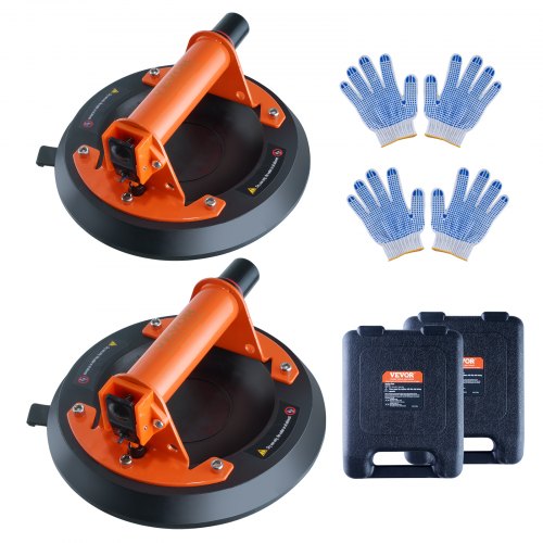 VEVOR Glass Suction Cup, 20.3 cm 2 Pack 279 kg Load Capacity, Vacuum Suction Cup with Steel Handle & Carry Box, Heavy Duty Industrial Suction Cup Lifter Tool for Glass, Granite, Tile, Metal, Wood Lifting