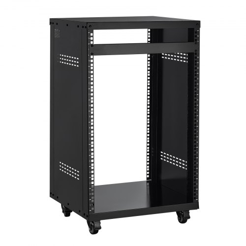 VEVOR 16U AV Rack, 90.7 kg Max Load Capacity, Home Recording Studio Rack with Lockable Caster Wheels, Open Frame Server Cabinet, Special Vent Design, for Audio Video Musical & IT Equipment Mounting