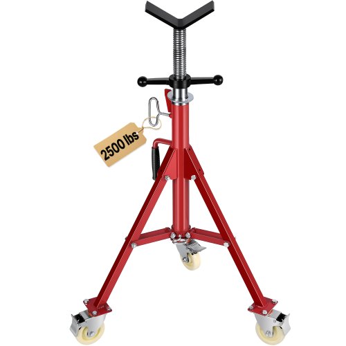 VEVOR Pipe Stand, V Head Pipe Jack Stand Adjustable Height 20-37 Inch, 2500LBS Pipe Jack Stands with Casters, Folding Portable Pipe Stands for 1/8 to 12 Inch Pipe Supporting