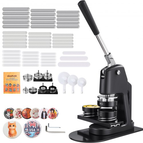 VEVOR Button Maker Machine, 32/58/75 mm 3-in-1, Plastic Pin Maker with 300pcs Button Parts, Circle Cutter and Magic Book, Reinforced Ergonomic Handle, for DIY Badges, Personalized Pins, Black