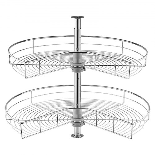 VEVOR 28" Kidney Shaped Chrome Corner Organizer, 360° Rotatble Kitchen Base Cabinet Blind Corner, 2 Tier Height Adjustable Storage Rack, Carbon Steel Lazy Susan Replacement Shelf for Cabinet Corner