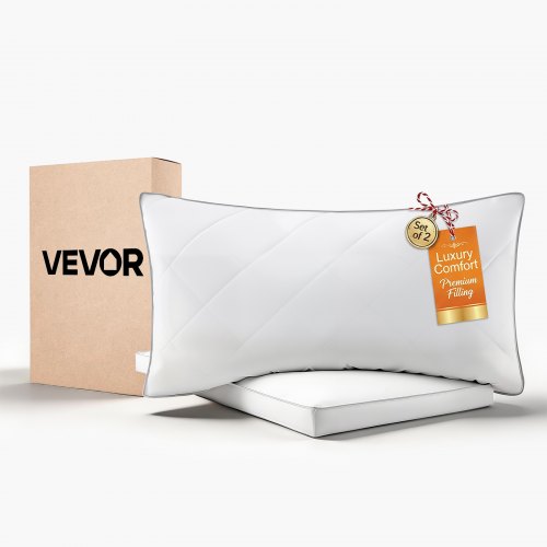 VEVOR Bed Pillows for Sleeping, Set of 2, King Size Luxury Quality Hotel Pillows with Original Down Alternative Filling, Supportive and Fluffy, Bedding for Back, Stomach and Side Sleepers, White