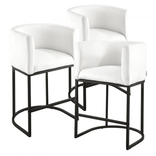 VEVOR Bar Stool Set of 3, 63cm Counter Height Stools, Counter Barstool with Backrest, Arm, Metal Frame, and Footrest, Accent Fabric Bar Chair, Island Barstools for Kitchen, Dining Room, White