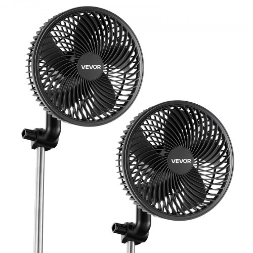 VEVOR Plant Fan, Grow Tent Clip On Fan Rechargeable, USB Port with 9 Speeds & Circulation Mode, Smart Control, Powerful Oscillating, Long Runtime for Hydroponics Circulation Cooling, Black, 2 Pack