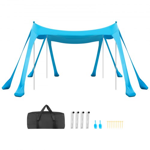 VEVOR Beach Tent Sun Shelter, UPF50+ Sun Protection, 2 m Tall, 3x3 m, Easy Pop Up Beach Canopy with Sandbags, Stability Poles, Sand Shovels, Portable Shade for Family Outings, Camping, Fishing, Blue