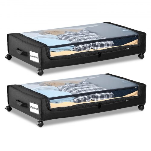 VEVOR Under Bed Storage with Wheels, 770 x 470 x 173 mm, Underbed Containers with Clear Lid, Underbed Shoe Organizer, Rolling Under the Bed Storage Bins for Clothes, Shoes, Blankets, Bedroom, 2 Pack