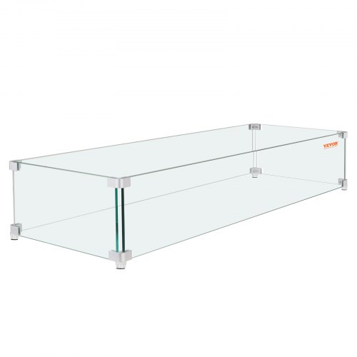 VEVOR Fire Pit Wind Guard, 38 x 10.5 x 6 Inch Glass Wind Guard, Rectangular Glass Shield, 0.3\" Thick Fire Table, Clear Tempered Glass Flame Guard, Steady Feet Tree Pit Guard for Propane, Gas, Outdoor