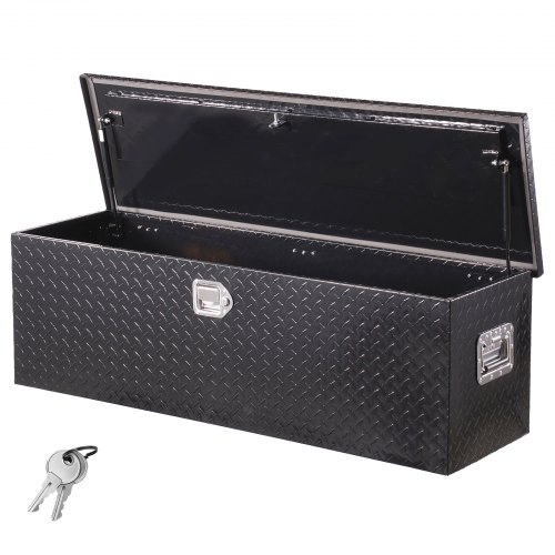 VEVOR Heavy Duty Aluminum Truck Bed Tool Box, Diamond Plate Tool Box with Side Handle and Lock Keys, Storage Toolbox Chest Organizer for Trailer, Pickup, RV, 49"x15"x15"(1244.6x381x381mm), Black