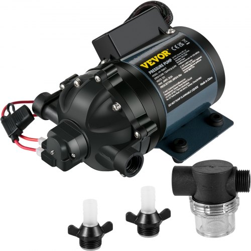 VEVOR Washdown Pump, 12V DC, 26 L/min(7 GPM) 4 bar(60 PSI), Max. 3 m(10 FT) Lift Self Priming Water Pump, with EPDM Valve, Universal Salt Water Strainer & Female/Male Thread, for RV, Marine Deck, Yacht