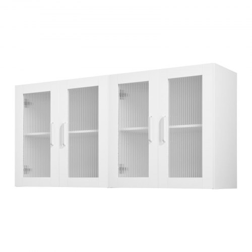 VEVOR Laundry Room Wall Cabinet, 2-Tier Wall Mounted Cabinet with Adjustable Shelf, Cupboard Storage with 4 Doors, for Kitchen, Bathroom, Laundry, Set of 2, Each 30.5 x 61 x 61 cm (D x W x H), White