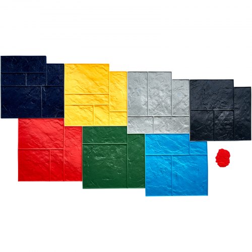 VEVOR Concrete Stamps Mat, 24 x 24 in, 7 pcsConcrete Texturing Skin Polyurethane Stamp Stone Tile Texture Mat, Slate floor Imprint Seamless Stamp Concrete Molds for Outdoor Decorative, Muti-color