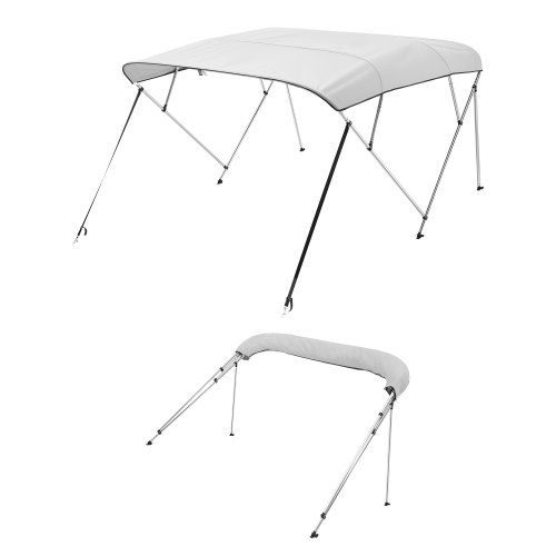 VEVOR 4 Bow Boat Bimini Tops, 600D Polyester Canopy with Aluminum Alloy Frame, Waterproof & Sun Shade Boat Awning Canopy with Storage Bag, 2 Support Poles, 4 Straps, 96"Lx(79"-84")Wx54"H, Light Grey