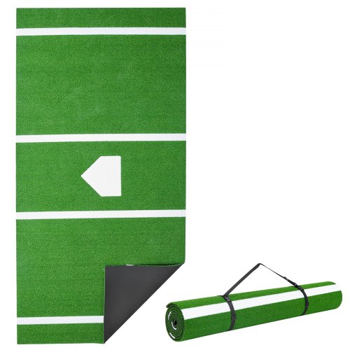 VEVOR Baseball Hitting Mat, 366x183cm Batting Cage Mat, Batters Box Turf Mats, Softball Batting Practice Equipment with Home Plate and Anti Fade Turf, Portable Training Aid for Indoor Outdoor, Green