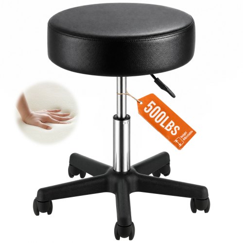 VEVOR Rolling Stools with Wheels, 181.4 kg Weight Capacity Adjustable Height Stool with Ultra-Thick Seat Cushion, Swivel Stools Chair for Salon, Bar, Home, Office, Tatoo, Medical, Massage, Black