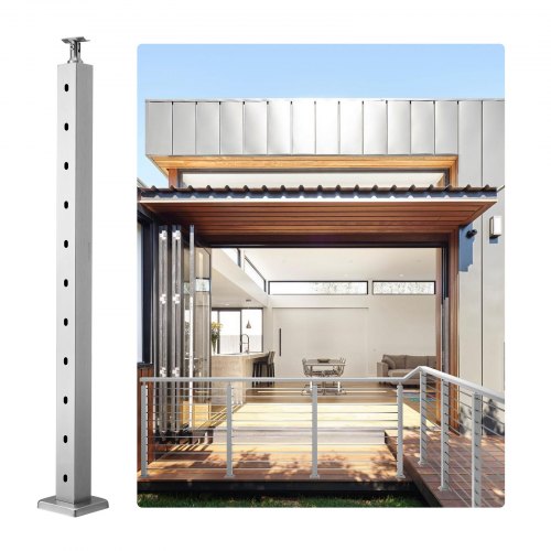VEVOR Cable Railing Post 36x2x2in/91.4x5.1x5.1 cm Horizontal Hole Deck Railing Post Silver 1Pack