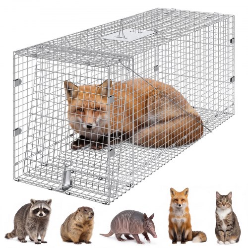 VEVOR Live Animal Cage Trap 106.7 x 40.6 x 45.7 cm Humane Cat Trap Cats Squirrels Mouse