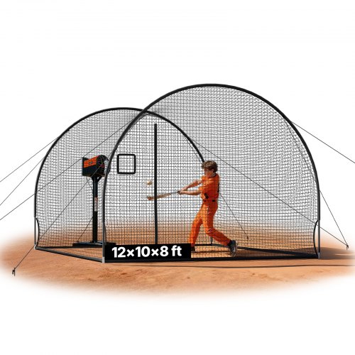 VEVOR Baseball Batting Cage, 3660 x 3100 x 2330mm Freestanding Portable Batting Cage, Hitting Cages with 4-Ply Knotless Polyester & Pitching Machine Opening, Battings Cages Netting for Indoor Outdoor