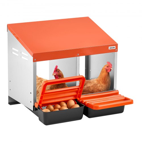 VEVOR Chicken Nesting Boxes, 2 Compartments, Easy Egg Collection, Wall Mount, Easy to Assemble, Galvanized Steel and High-Strength Plastic, Roll Away Nesting Boxes for Chickens Laying Eggs, Orange