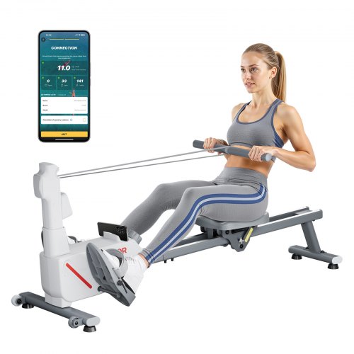 VEVOR Magnetic Rowing Machine,16-Level Quiet Resistance Adjustable, Foldable Rower Machine for Home, 158kg Weight Capacity, Row Machines with Dual-Slide Rail, Bluetooth APP Compatible & LCD Monitor