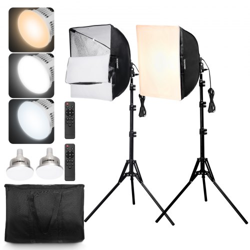 VEVOR Softbox Lighting Kit 40x40 cm / 16x16 inch 3000-6500K Adjustable for Shooting
