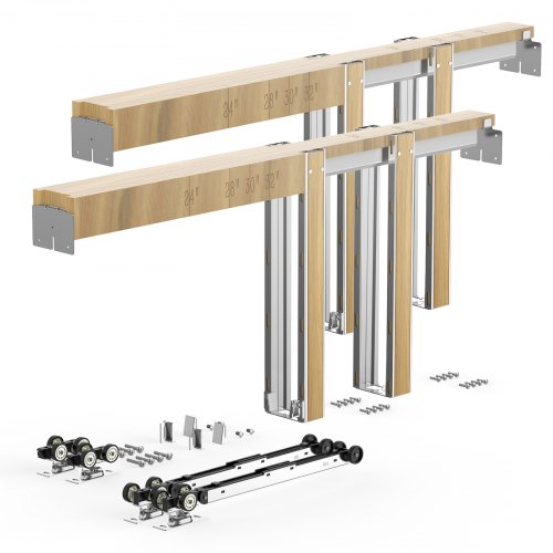 VEVOR Pocket Door Frame Kit, for 1219-1829mm Wide 2032mm High Door, Pocket Door Kit with Two-Way Soft Close Mechanism, Slide Smoothly Quietly, Easy to Install, Wood and Galvanized Steel, for Bedroom