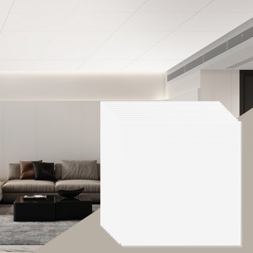 VEVOR Ceiling Tiles, 12-Pack 24 x 24 in, Drop Ceiling Tiles Premium PVC Foam Sheet, Fire-Rated & Good Flexibility & Easy Installation, Ceiling Covering for Home/Office Decoration, Smooth White